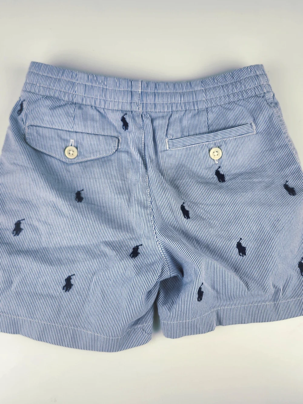 Polo by Ralph Lauren Blue Embroidered Seersucker Boy's Shorts - Picture 6 of 7